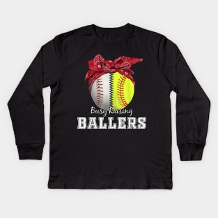 Busy Raising Ballers Softball Baseball T-Shirt baseball mom Kids Long Sleeve T-Shirt